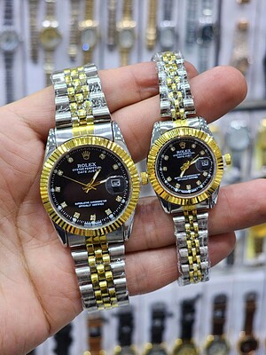 ست ساعت مچی مردانه و زنانه رولکس ROLEX مدل دیت جاست صفحه مشکی