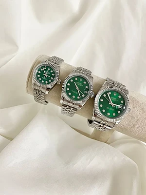 ست ساعت مچی مردانه و زنانه رولکس ROLEX مدل دیت جاست صفحه سبز