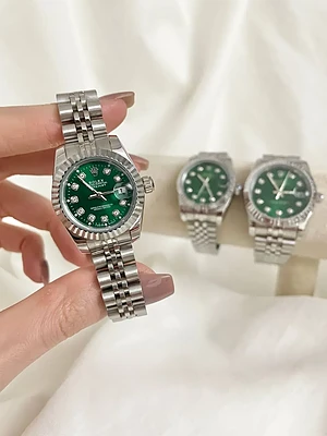 ست ساعت مچی مردانه و زنانه رولکس ROLEX مدل دیت جاست صفحه سبز