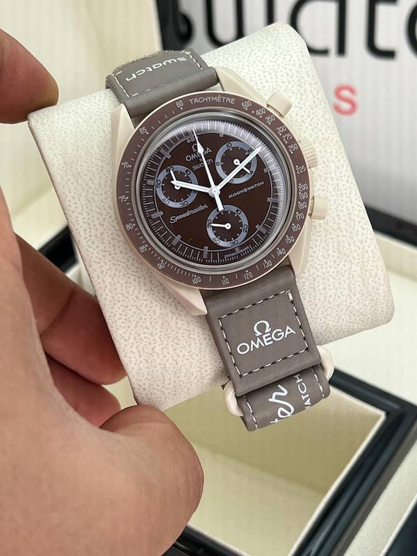ساعت امگا × سواچ Mission to Saturn – Desert Brown Edition (های‌کپی بهترین کیفیت)