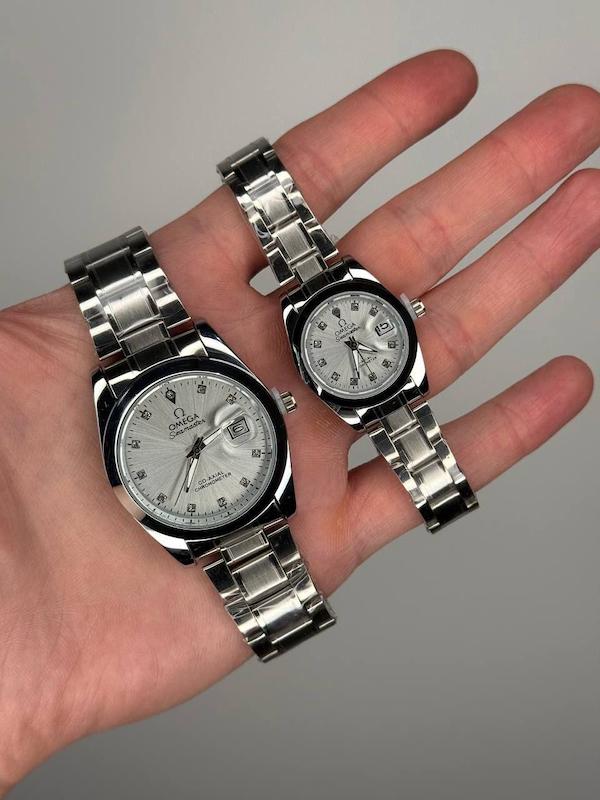 ست ساعت امگا Seamaster نقره‌ای – Couple Silver Edition (های‌کپی بهترین کیفیت)