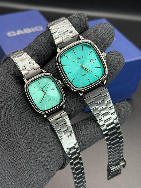 ست ساعت مچی زنانه و مردانه Casio های‌کپی مدل Old Money مربعی موتور ژاپنی ست کلاسیک و شیک تیفانی