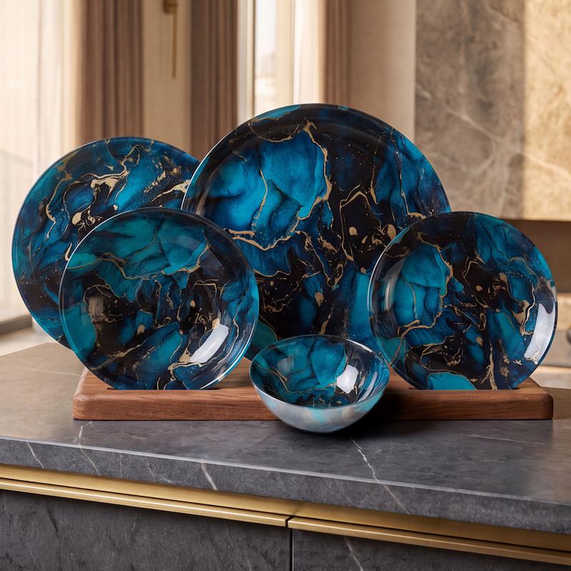 سرویس ترکیبی گرد از برند آرکوفام طرح مورانو آبی - (Blue Murano)