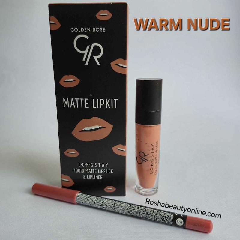 کیت رژلب مایع و مداد لب مات گلدن رز WARM NUDE