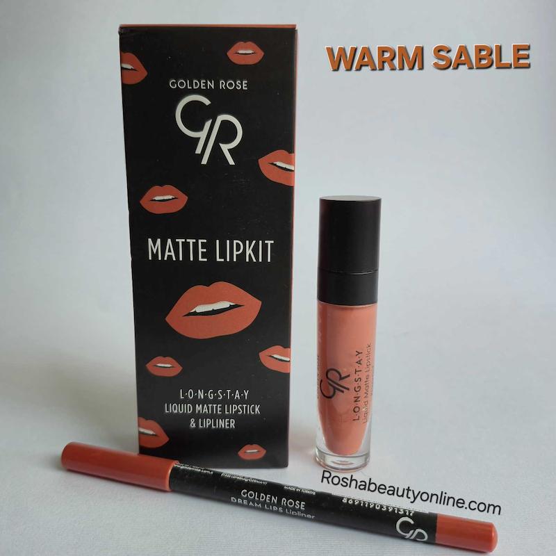 کیت رژلب مایع و مداد لب مات گلدن رز WARM SABLE