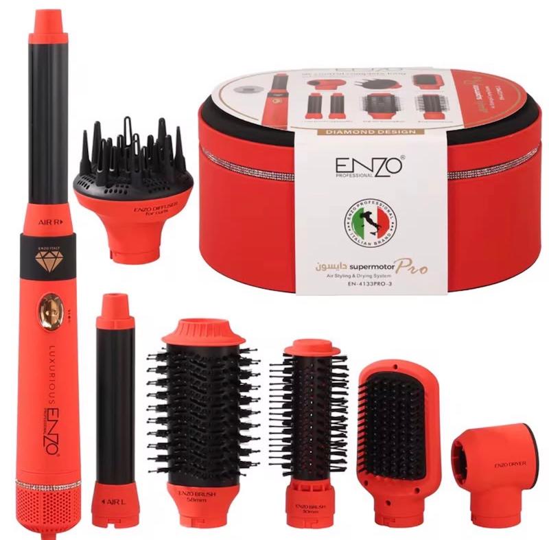 ست سشوار و حالت‌دهنده انزو مدل EN-4133 Pro Diamond نارنجی 🧡 | ENZO EN-4133 Pro Diamond 7-in-1 Hair Styler Set - Orange