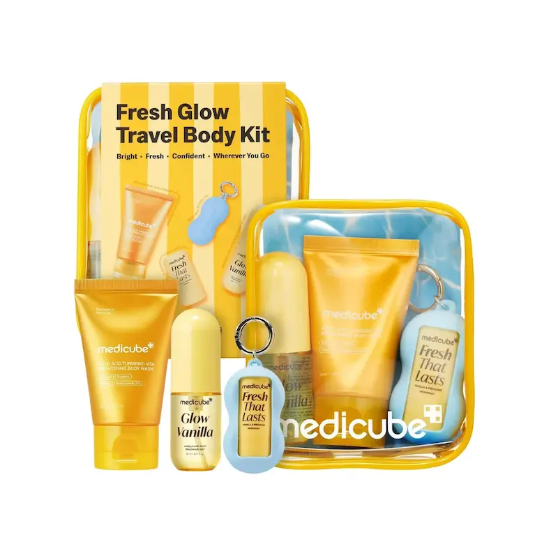 کیت مسافرتی مراقبت از پوست و مو مدی کیوب مدل فرش گلو💛 | Medicube Fresh Glow Travel Body Kit