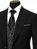 جزئیات یقه پیک و ژیله دورو کت شلوار مشکی