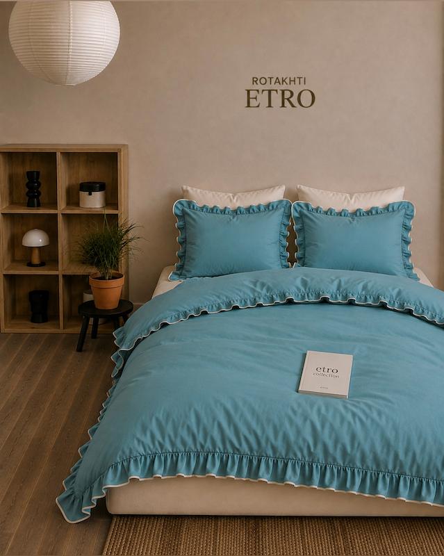 ست روتختی چیندار آبی فیروزه ای فولدر(استخونی)