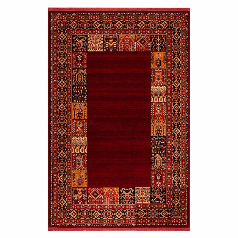 فرش قشقائی دستبافتگونه طرح کف ساده لاکی 700شانه برند بزرگمهر کد78019