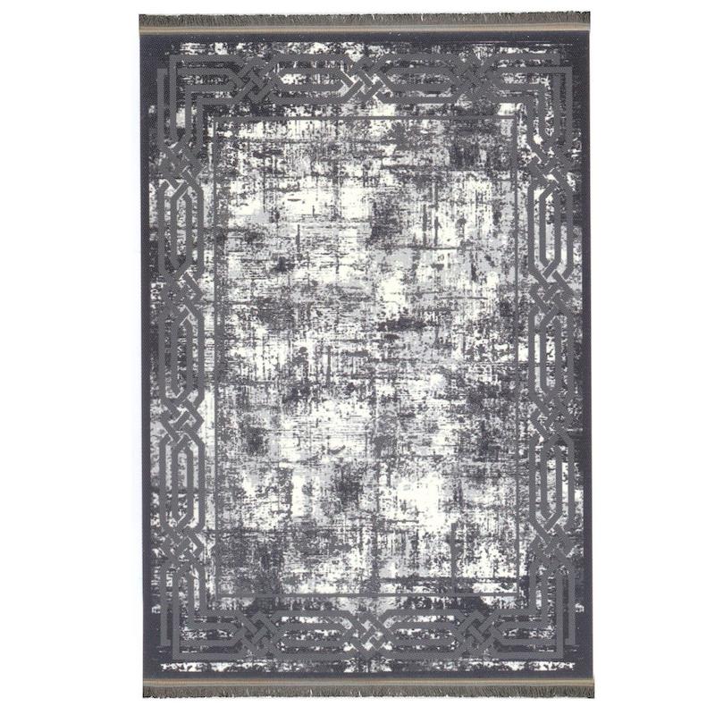 فرش مدرن پتینه زمینه سفید مشکی کد 30330