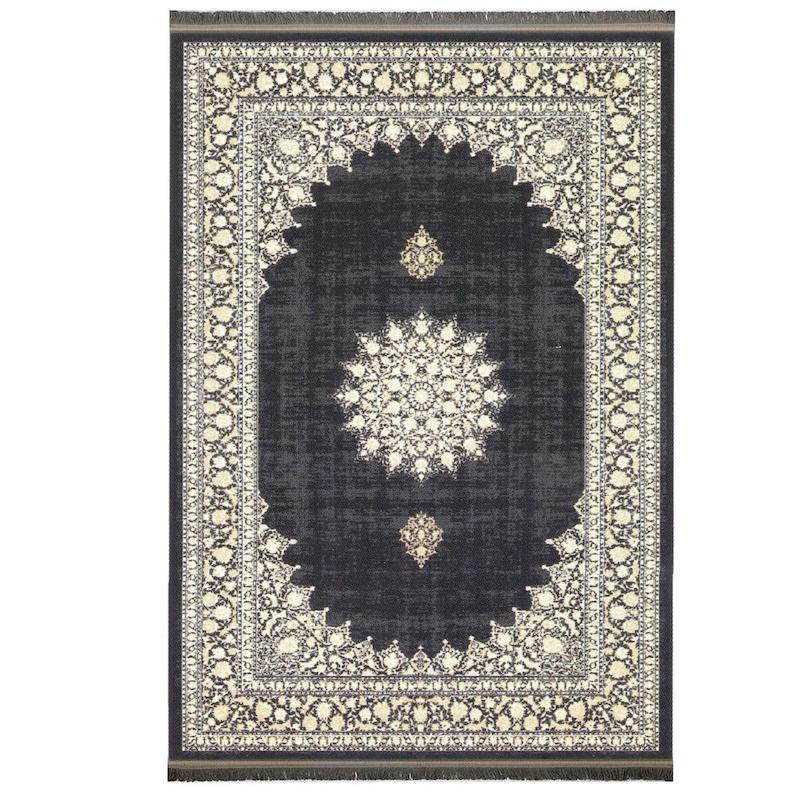 فرش نئوکلاسیک لچک و ترنج زمینه سفید مشکی برند شیان کد 30300