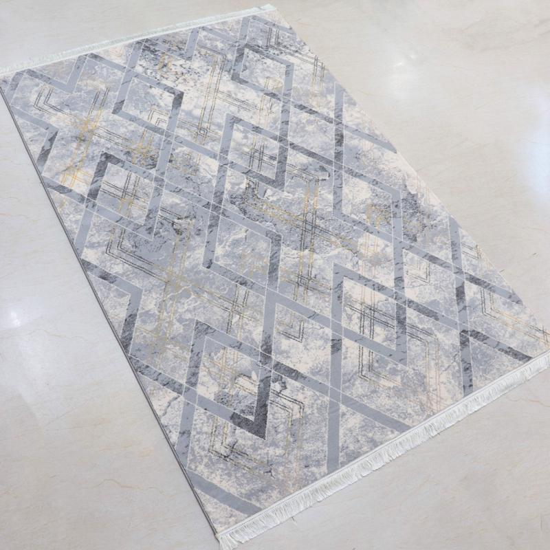 فرش وینتیج مدرن زمینه طوسی نقره ای برند شیان کد 31440