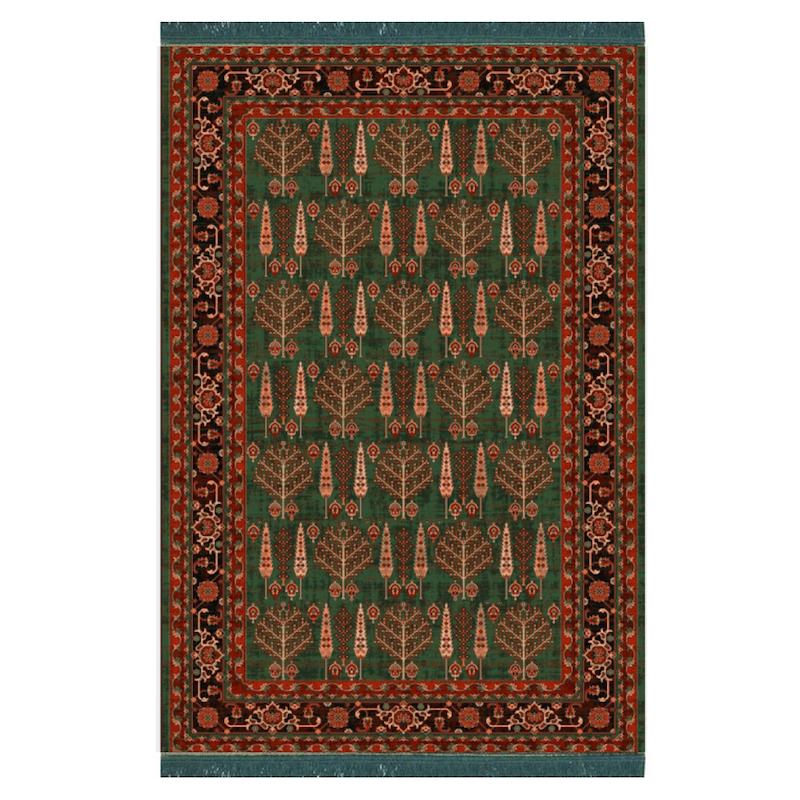 فرش بلوچی زمینه لاکی و سبز 700شانه طرح سرو برند کرامتیان کد 5102B