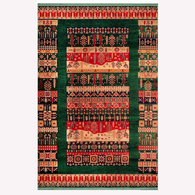 فرش قشقائی سبز لاکی 700شانه برند بزرگمهر کد 78003