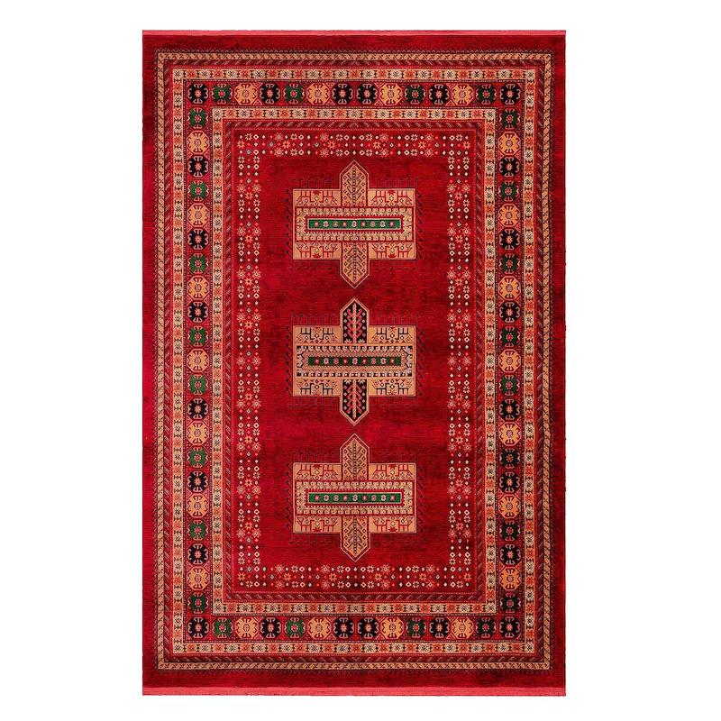 فرش قشقائی دستبافتگونه زمینه شرابی 700شانه برند بزرگمهر کد78105