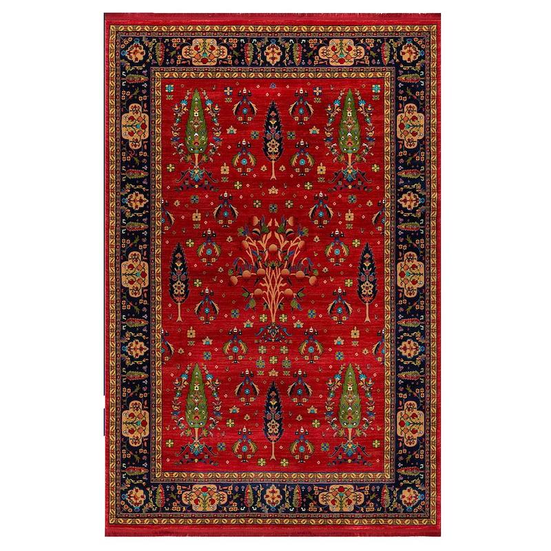 فرش قشقائی طرح درخت انار لاکی 700شانه برند بزرگمهر کد71102 