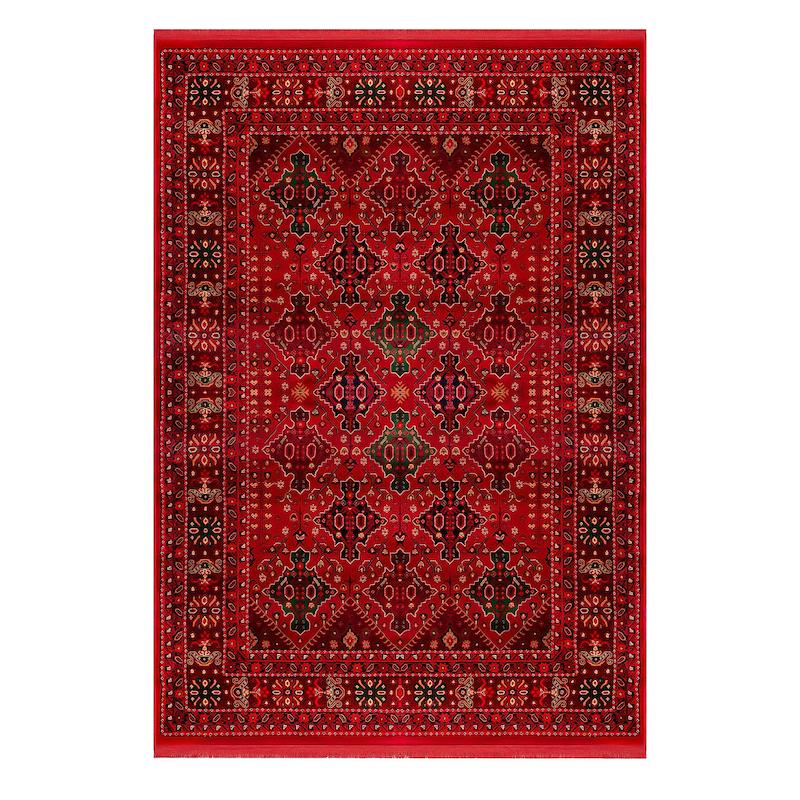 فرش قشقائی دستبافتگونه زمینه لاکی 700شانه برند بزرگمهر کد78110