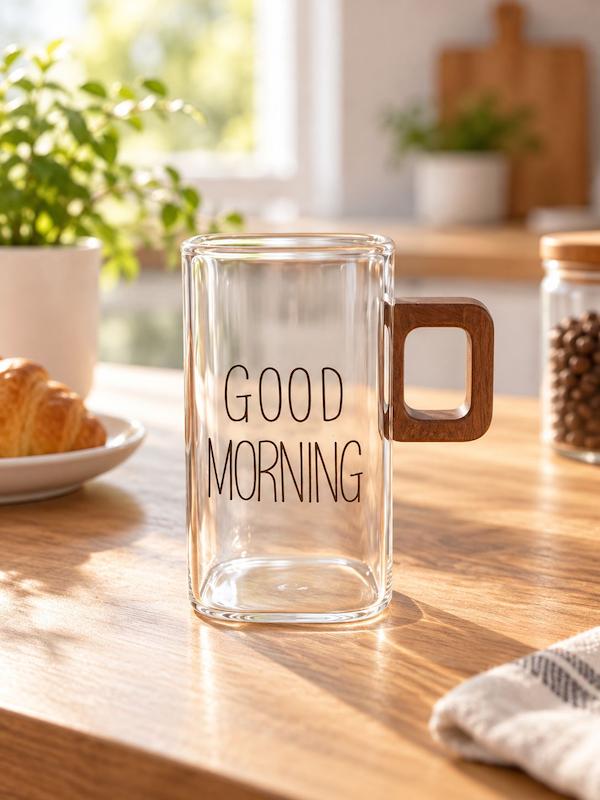 لیوان پیرکس دسته چوبی