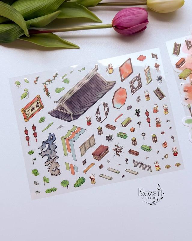 استیکر ۳ بعدی آلاچیق و مسافرخانه ( ۲ ورق استیکر و ۱ کارت صحنه )