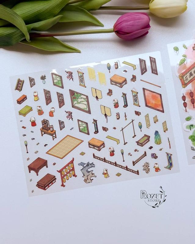 استیکر ۳ بعدی آلاچیق و مسافرخانه ( ۲ ورق استیکر و ۱ کارت صحنه )