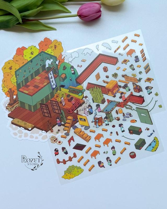 استیکر ۳ بعدی آلاچیق و مسافرخانه ( ۲ ورق استیکر و ۱ کارت صحنه )