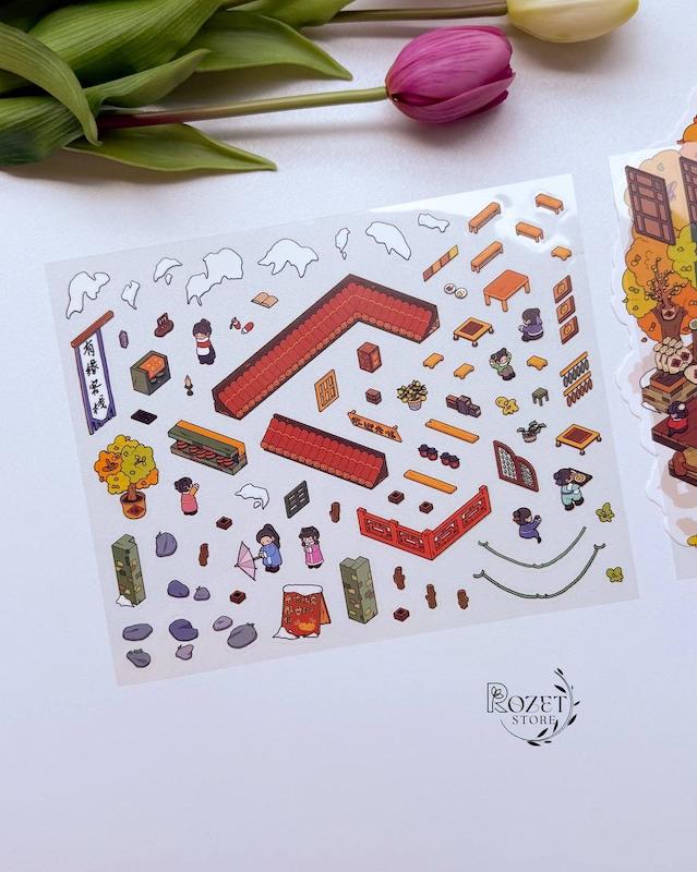 استیکر ۳ بعدی آلاچیق و مسافرخانه ( ۲ ورق استیکر و ۱ کارت صحنه )