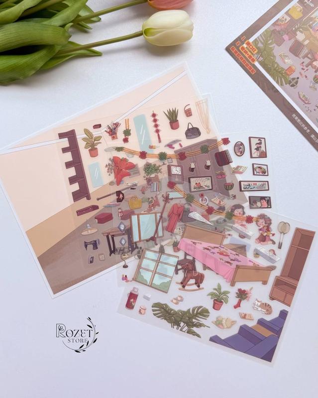 استیکر ۳ بعدی رژلب و فروشگاه رفاه (۳ ورق استیکر و ۱ کارت صحنه )