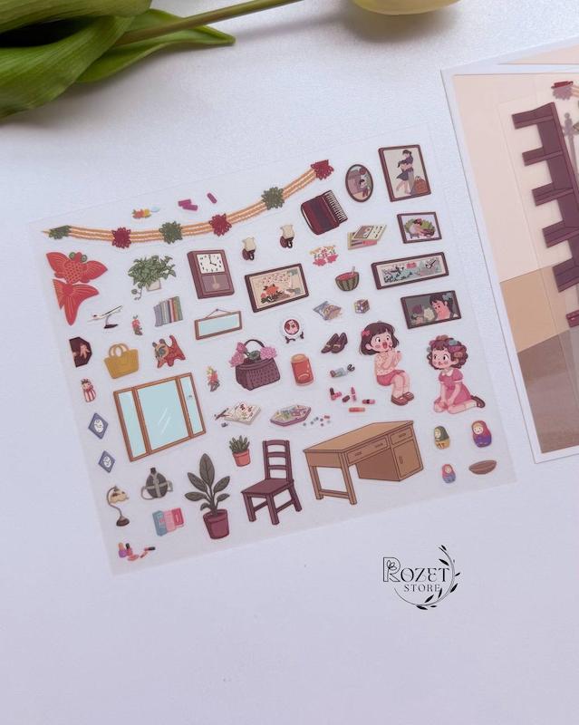 استیکر ۳ بعدی رژلب و فروشگاه رفاه (۳ ورق استیکر و ۱ کارت صحنه )