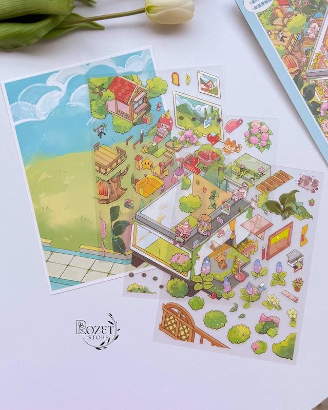 استیکر ۳ بعدی کلبه چاپگر و کابین جمع آوری کارت(۳ ورق استیکر و ۱ کارت صحنه)