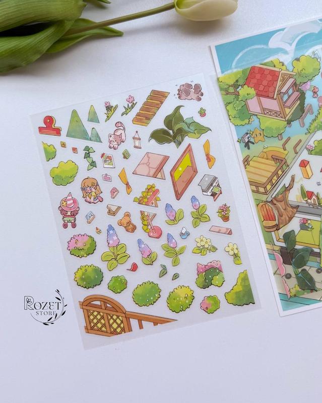 استیکر ۳ بعدی کلبه چاپگر و کابین جمع آوری کارت(۳ ورق استیکر و ۱ کارت صحنه)