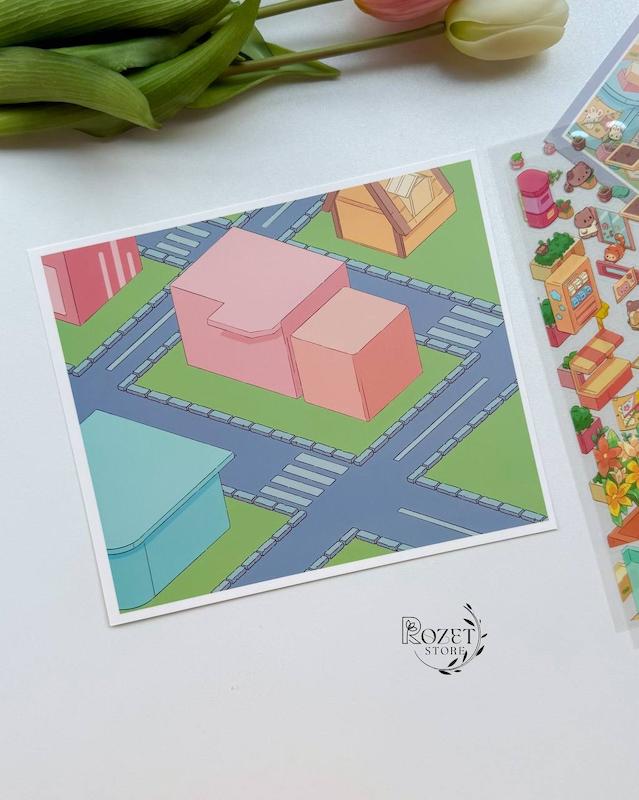 استیکر ۳ بعدی کمپینگ و شهر گل ( ۲ ورق استیکر و ۱ کارت صحنه )