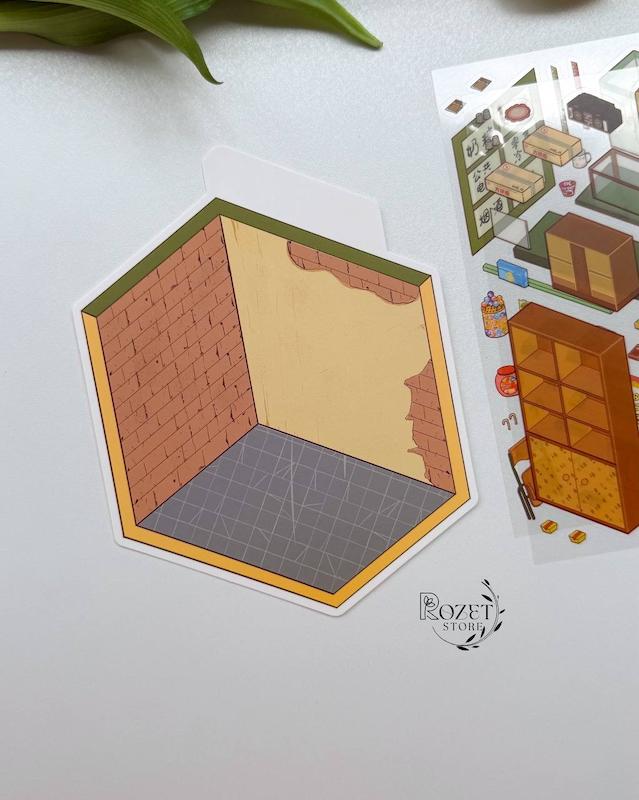 استیکر ۳ بعدی اتاق پرو ، فروشگاه کپسول زمان و اتاق بازی(۲ ورق استیکر و ۱ کارت صحنه)