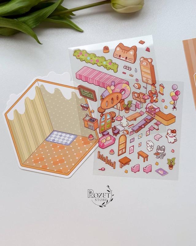 استیکر ۳ بعدی خرس، گربه، خرگوش و پاپی (۲ ورق استیکر و ۱ کارت صحنه)