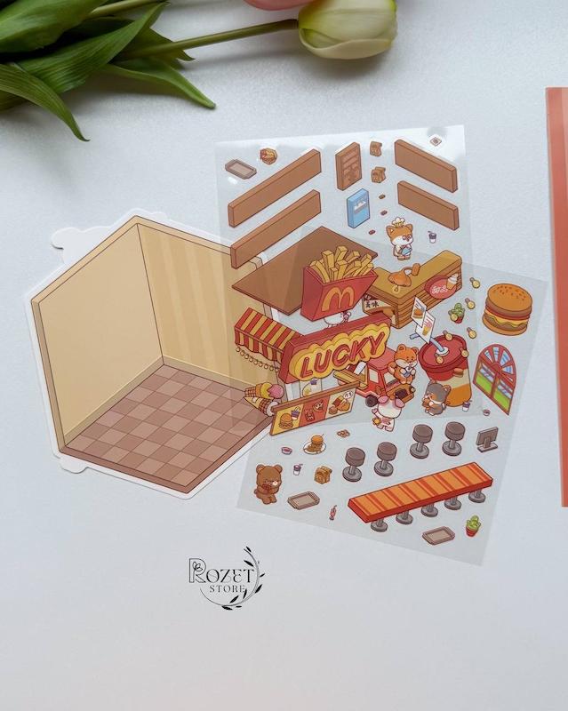 استیکر ۳ بعدی خرس، گربه، خرگوش و پاپی (۲ ورق استیکر و ۱ کارت صحنه)
