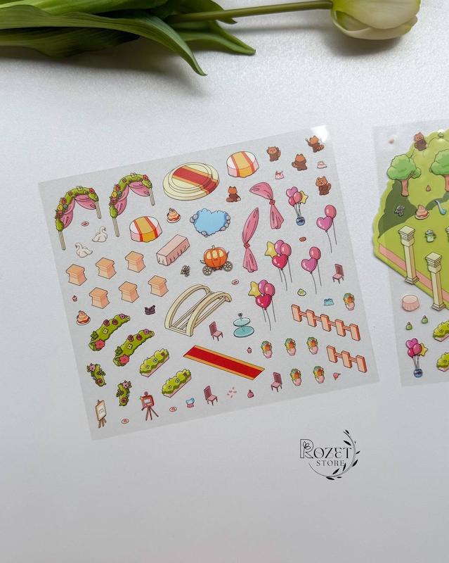 استیکر ۳ بعدی محل برگزاری عروسی و فروشگاه لباس عروس ( ۲ ورق استیکر و ۱ کارت صحنه )