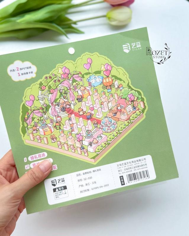 استیکر ۳ بعدی محل برگزاری عروسی و فروشگاه لباس عروس ( ۲ ورق استیکر و ۱ کارت صحنه )