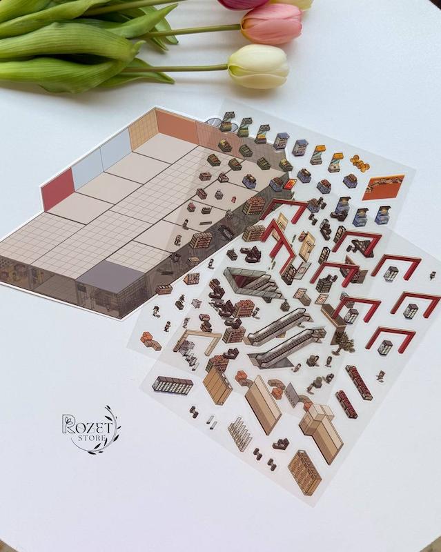 استیکر ۳ بعدی دنیای مینیاتوری سوپرمارکت ( ۲ ورق استیکر و ۱ کارت صحنه )