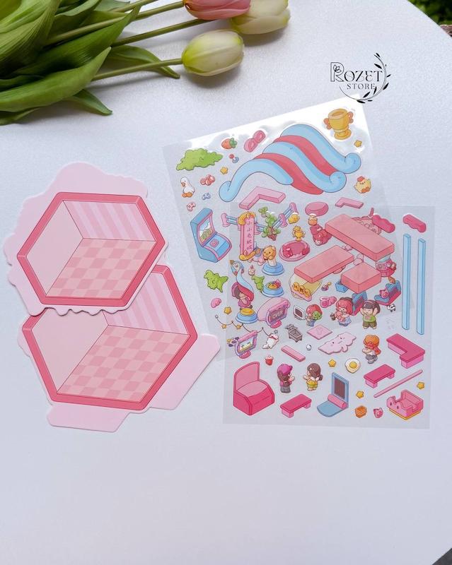 استیکر ۳ بعدی مینی آرکید ( ۲ ورق استیکر و ۲ کارت صحنه )