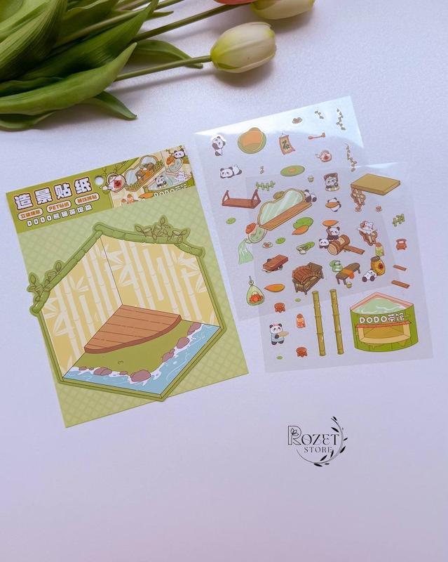 استیکر ۳ بعدی پاندا ، خرگوش ، کاپی بارا و پونی ( ۲ ورق استیکر و ۱ کارت صحنه )