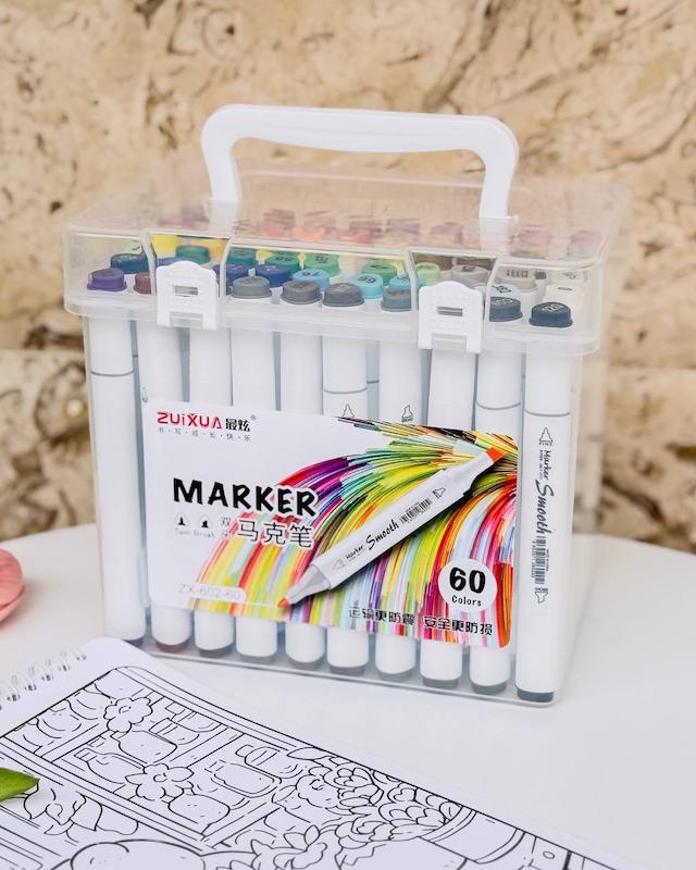 ماژیک دو سر براش و تخت ۶۰ رنگ ZUIXUA مدل Marker Smooth 