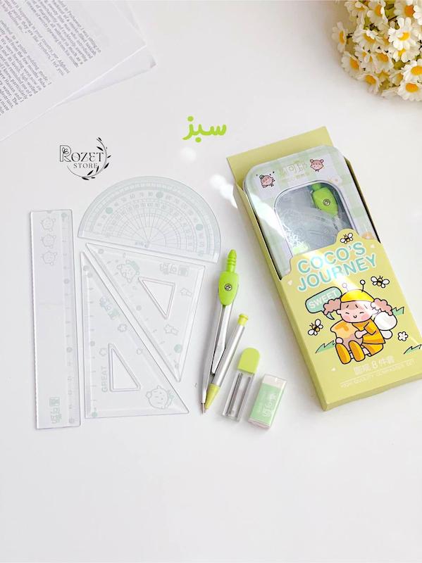 ست لوازم ریاضی با جامدادی فلزی طرح دختر