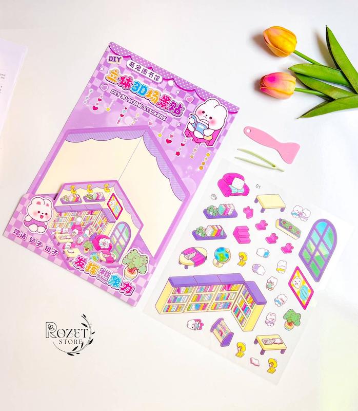 استیکر ۳ بعدی حیوانات ناز ( با پنس و کاردک)