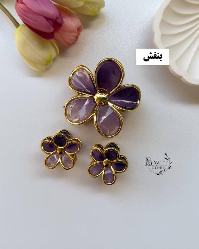 کلیپس مو دوقاب ۳ عددی شکوفه رنگی 