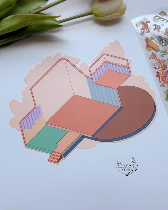 استیکر ۳ بعدی مهمانی دخترانه و ویلای گربه ها( ۳ ورق استیکر و ۱ کارت صحنه)