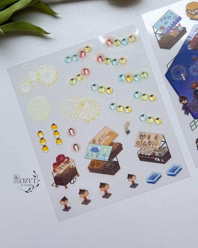استیکر ۳ بعدی آکواریوم،نمایشگاه،باغ قارچ و جشنواره(۲ ورق استیکر و‌۱ کارت صحنه)
