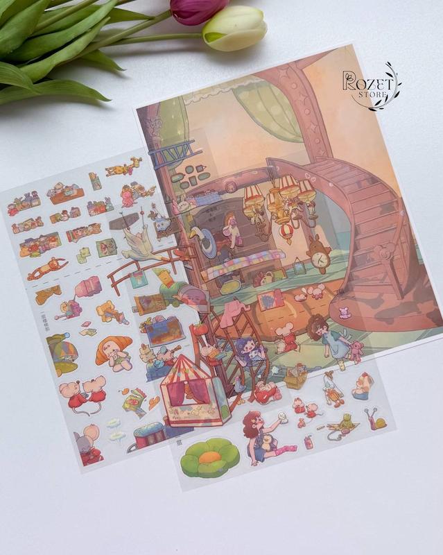 استیکر ۳ بعدی دنیای اسباب بازی و رویاپرداز( ۲ ورق استیکر و ۱ کارت صحنه)