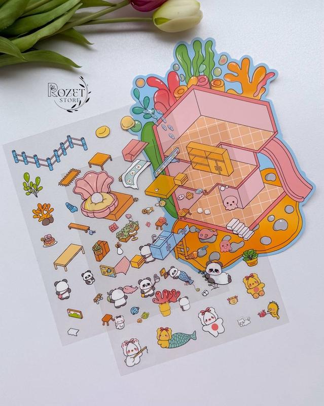 استیکر ۳ بعدی زندگی پاندا و دنیای زیر آب (۲ ورق استیکر و ۱ کارت صحنه)