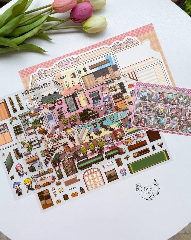 استیکر ۳ بعدی منظره به سبک پیکسلی(۲ ورق استیکر و ۱ کارت صحنه)