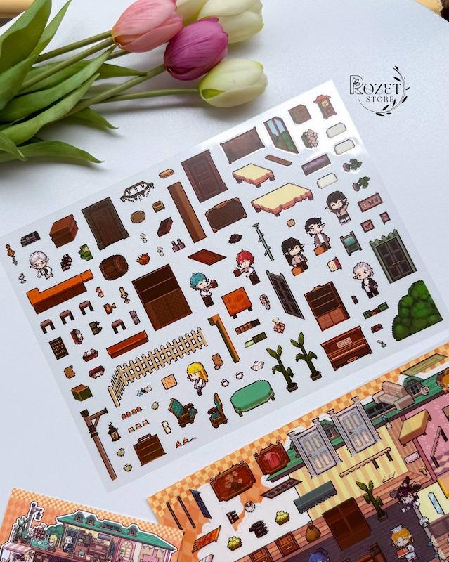 استیکر ۳ بعدی منظره به سبک پیکسلی(۲ ورق استیکر و ۱ کارت صحنه)